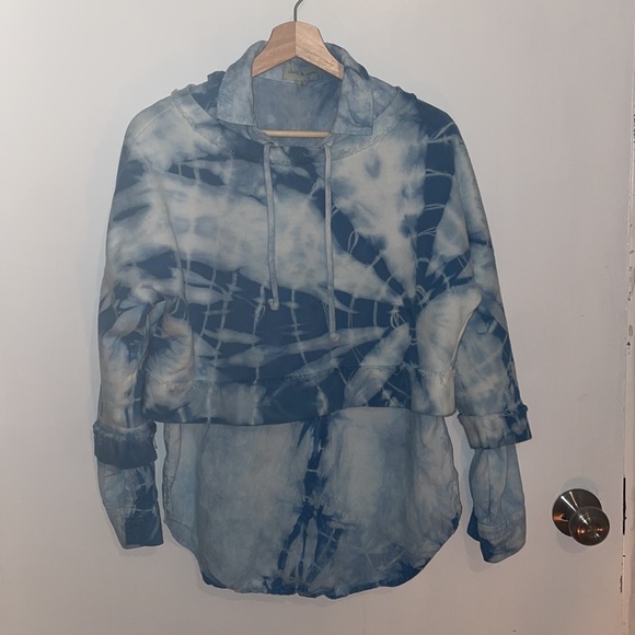 Anthropologie Cloth & Stone Natural Indigo shabori tie dye Lace-Up Henley Blouse - Picture 15 of 16